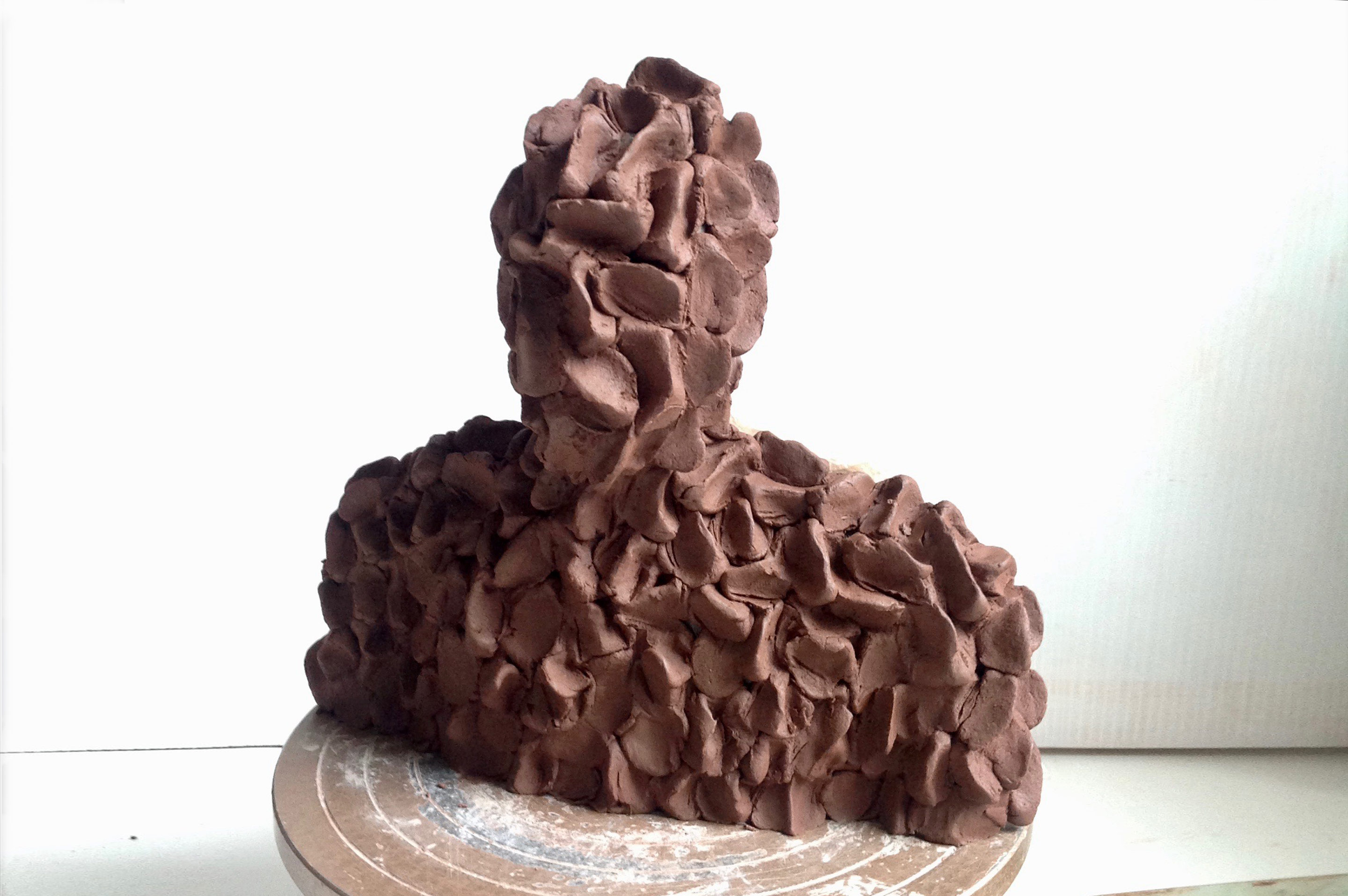 Clay figure in progress. One of the elements from 'Enlightenment', a rolling project installation in mixed media