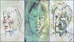 A grid of 3 portrait drawings showing drawings made with DrawingisFree at online Zoom drawing sessions