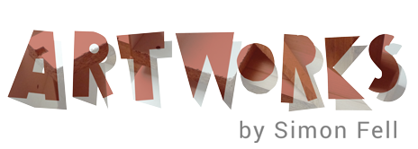 Artworks logo, each letter is semi abstract shape and shadows and lines show through the shapes which have a terra-cotta tint and a drop shadow