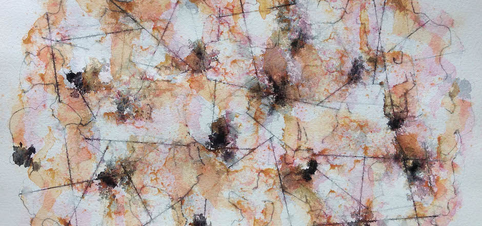 The Artists Space image, an abstracted image of connections and cores in watercolour